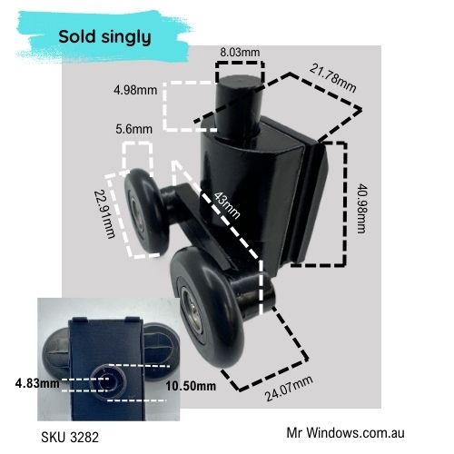 Sliding shower roller - suits 6mm - bottom and top sold separately