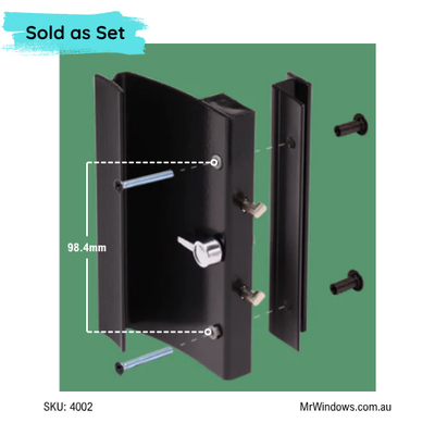 Sliding door lock - suits Ador, HiLite doors - BLACK - Lock set