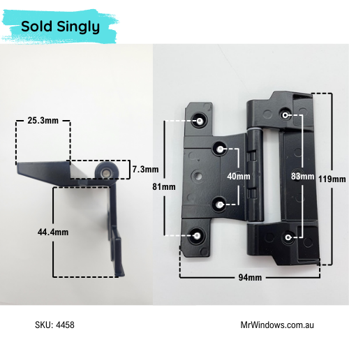 Hinge - suits Fairview MKII - aluminium frame to timber door