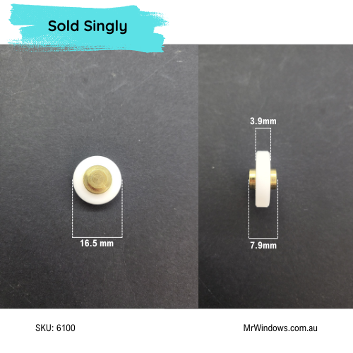 Roller + axle - suits CTL, G James windows - FLAT ROLLER