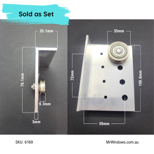 Capral Commercial Door Head Roller Set - top hung - heavy duty