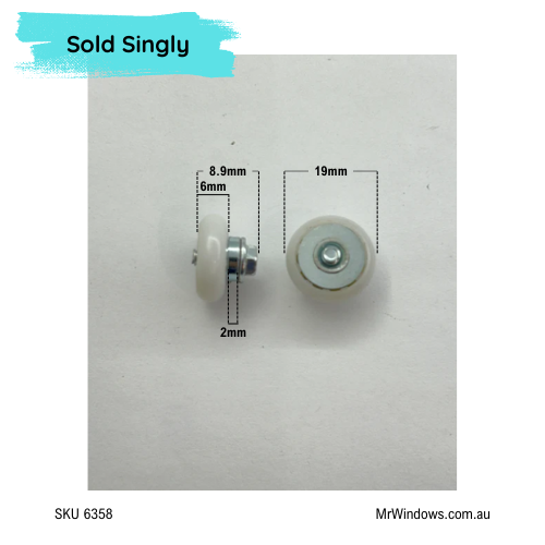 Roller - suits showers, screens 19mm convex- Sold singly