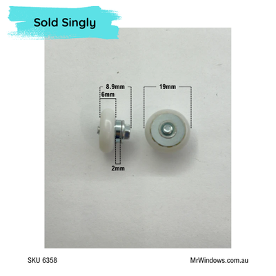 Roller - suits showers, screens 19mm convex- Sold singly