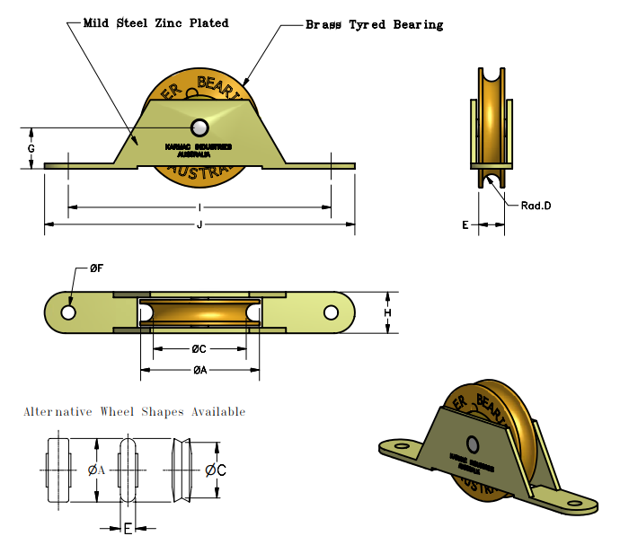 Sliding door roller - used for timber doors - sold singly
