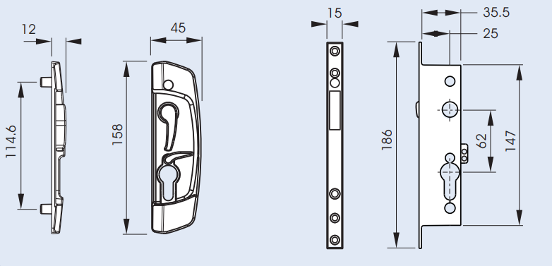 Security door lock - Austral SD7 Murray - sold in components