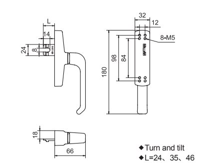 Casement handle ONLY - Kinlong multipoint window lock - SPECIAL ORDER