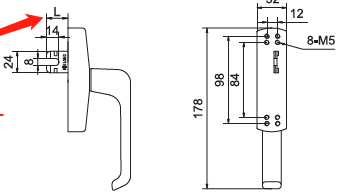 Awning handle - Kinlong multipoint lock - Black