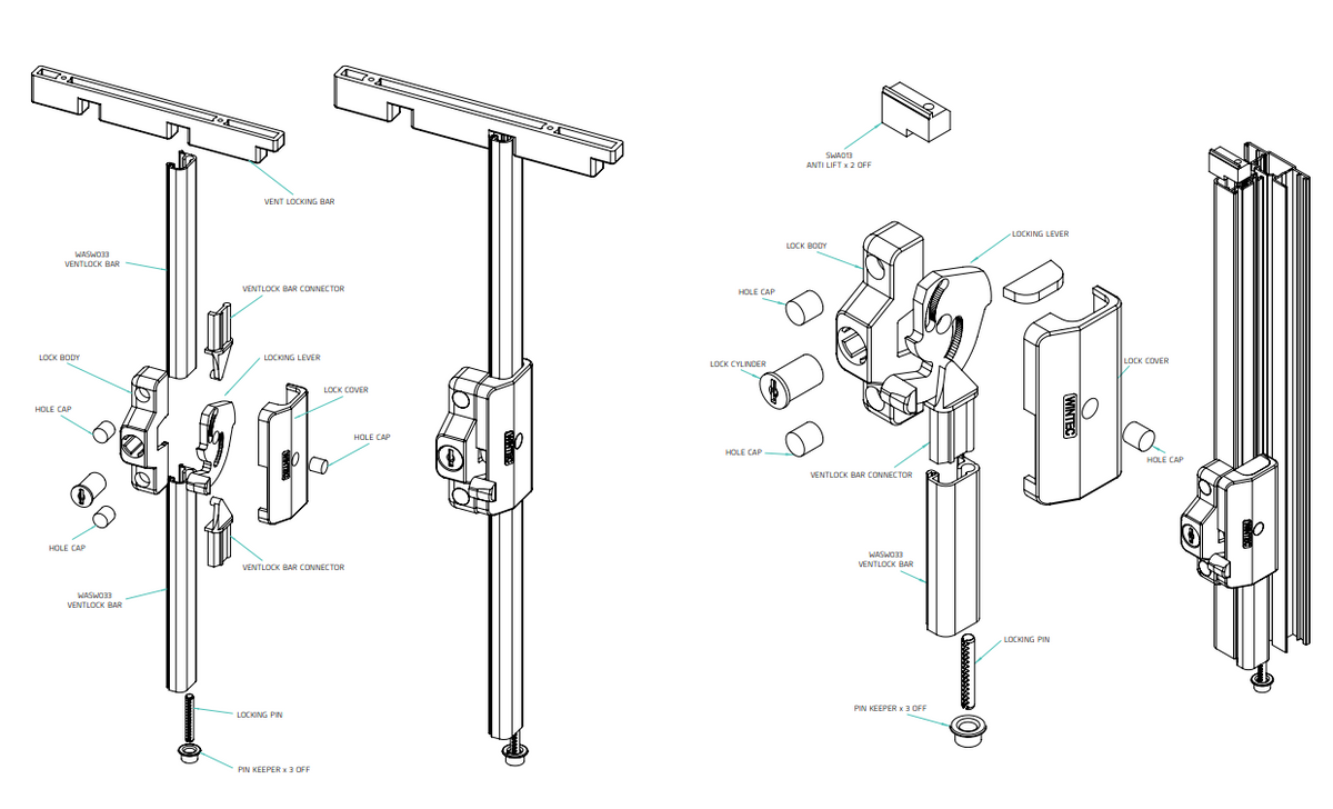 Wintec Multi-Lock/ Vent Lock (All Componentry For Triple-Lock)