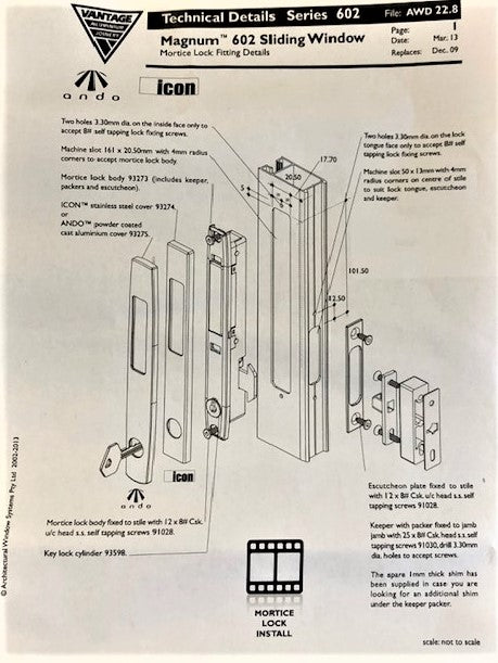 AWS ANDO Magnum 602 series sliding window lock - mortice style