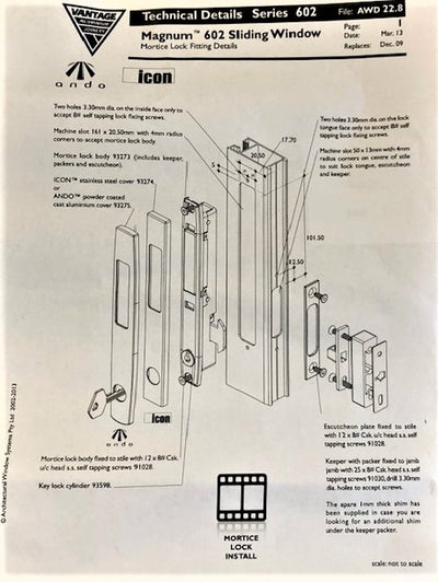 AWS ANDO Magnum 602 series sliding window lock - mortice style