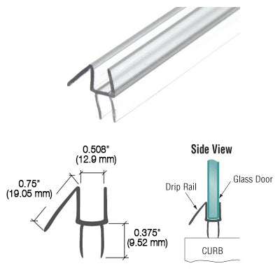 Shower seal - suits 12mm glass - bottom drip rail shower - 800mm long