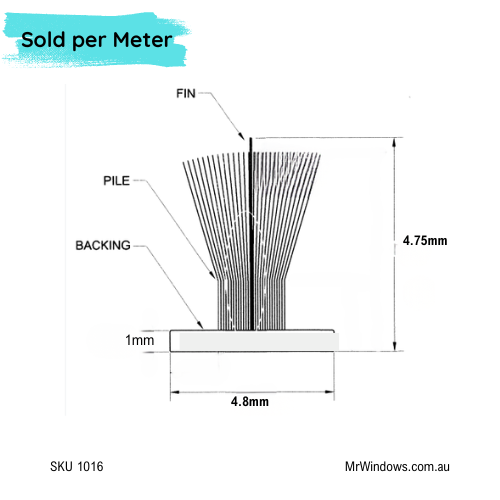 Mohair Fin Seal Window & Door Weather Pile - Various Sizes - Sold Per Metre