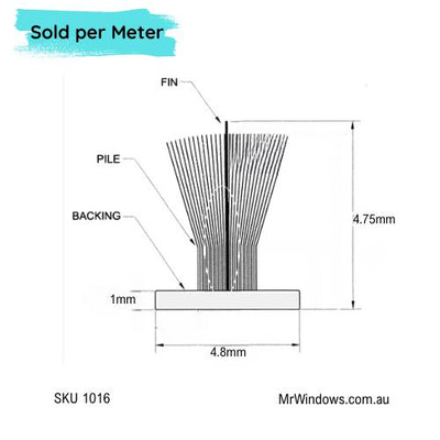 Mohair Fin Seal Window & Door Weather Pile - Various Sizes - Sold Per Metre
