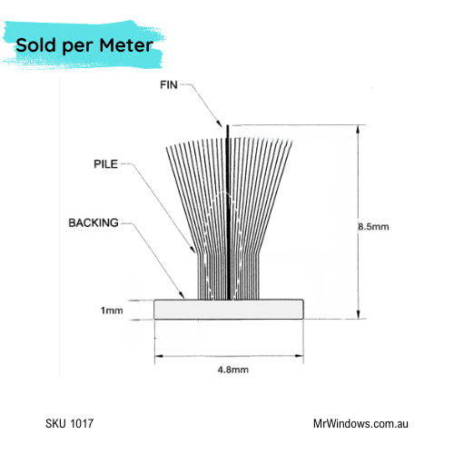 Mohair Fin Seal Window & Door Weather Pile - Various Sizes - Sold Per Metre