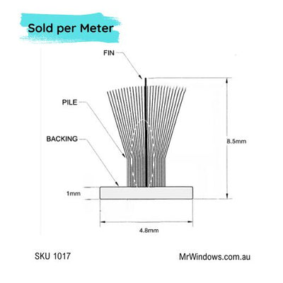 Mohair Fin Seal Window & Door Weather Pile - Various Sizes - Sold Per Metre