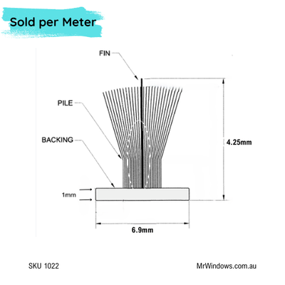 Mohair Fin Seal Window & Door Weather Pile - Various Sizes - Sold Per Metre