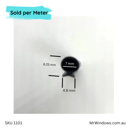 Bulb seal - 4.8mm backing - 7mm diameter bulb - compression seal