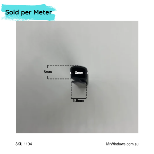 Bulb Seal 6.9mm backing x 8mm bulb x 8mm high - Sold per meter