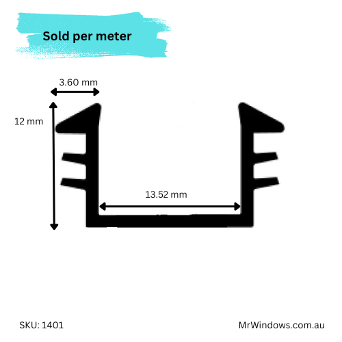 Vinyl - Glazing Window U (wrap around) suits 13.52mm Glass - AWS