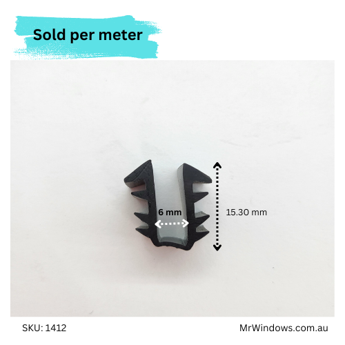 Vinyl - Glazing Window U (wrap around) Channel suits 6mm glass - sold per meter