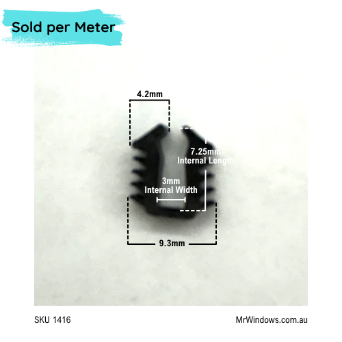 Vinyl - Glazing Window U suits G James 3mm glass - sold per meter
