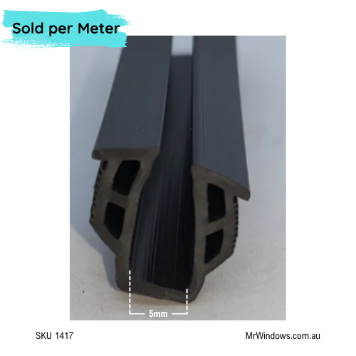 Vinyl - Glazing Window U (wrap around) Channel Suits 5mm glass- suits Comalco, Wunderlich doors - Sold per meter