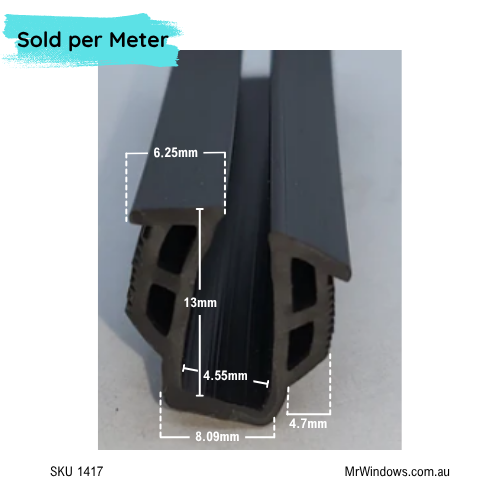 Vinyl - Glazing Window U (wrap around) Channel Suits 5mm glass- suits Comalco, Wunderlich doors - Sold per meter