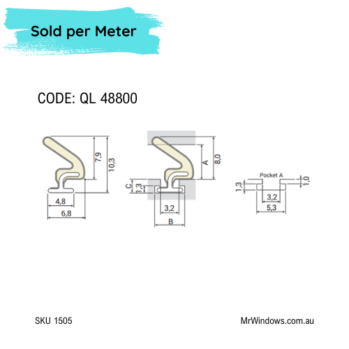 Seal to suit aluminium bifold doors tracks - Sold per meter