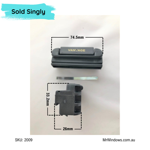 Window Handle - suits AWS Mullion latch - Vantage, Magnum series - black - non locking