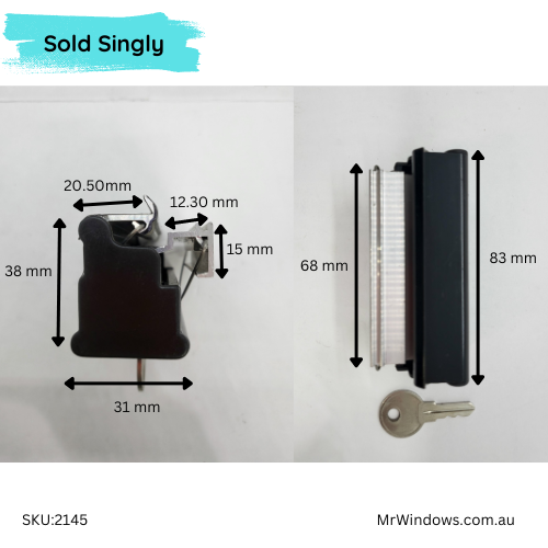 Sliding window handle - suits Alumalite - Key locking