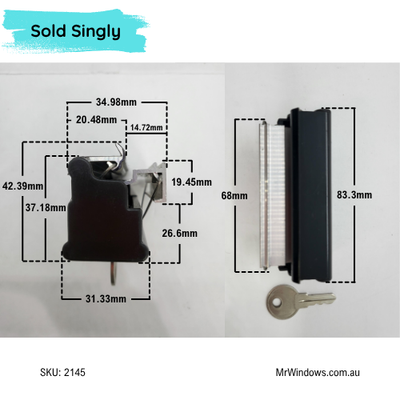 Sliding window handle - suits Alumalite - Key locking