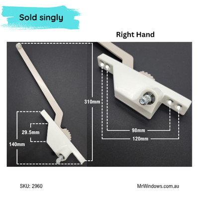 Truth 23 Series face mounted CASEMENT Single Arm Operator-RIGHT Handed- White