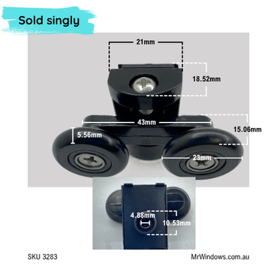 Sliding shower roller - suits 6mm - bottom and top sold separately