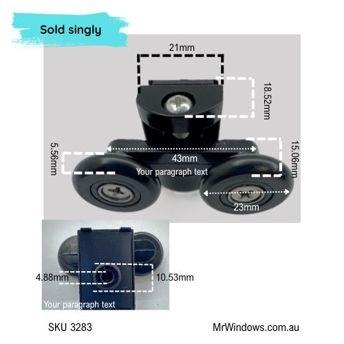 Sliding shower roller - suits 6mm - bottom and top sold separately