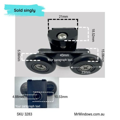 Sliding shower roller - suits 6mm - bottom and top sold separately