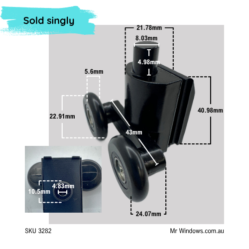 Sliding shower roller - suits 6mm - bottom and top sold separately
