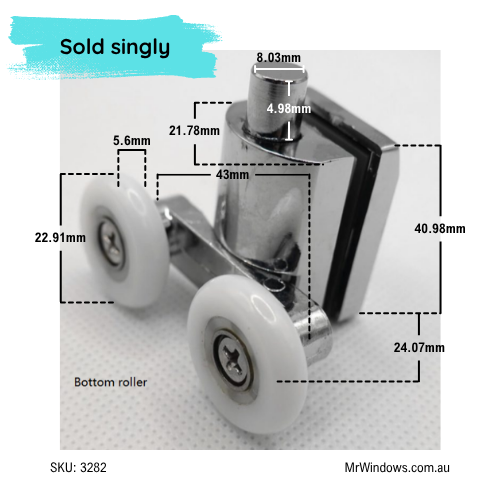 Sliding shower roller - suits 6mm - bottom and top sold separately