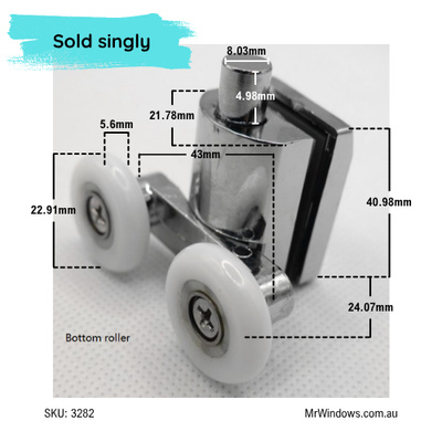 Sliding shower roller - suits 6mm - bottom and top sold separately