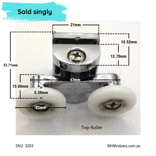 Sliding shower roller - suits 6mm - bottom and top sold separately