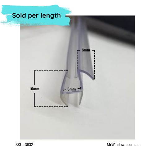 Crystal Shower Sweep With Drip Rail - suits 6mm glass - 1 x 1000mm length