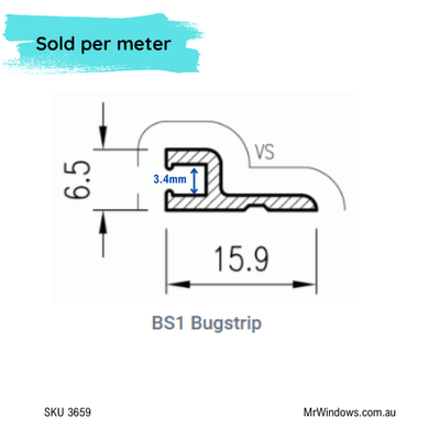 Bug seal - extruded aluminium profile "h" - BLACK in stock - accepts bug fringe pile strips