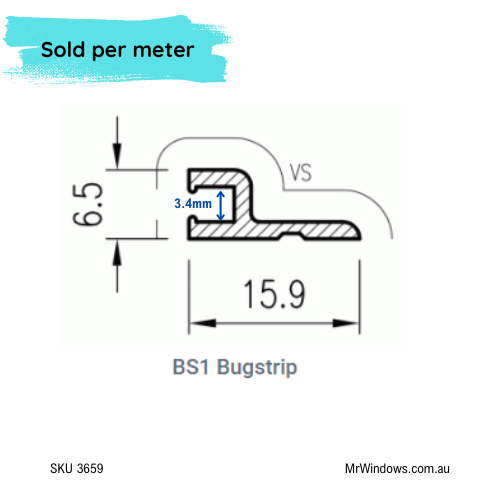Bug seal - extruded aluminium profile "h" - BLACK in stock - accepts bug fringe pile strips
