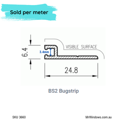 Bug seal - extruded aluminium profile "h" - BLACK in stock - accepts bug fringe pile strips