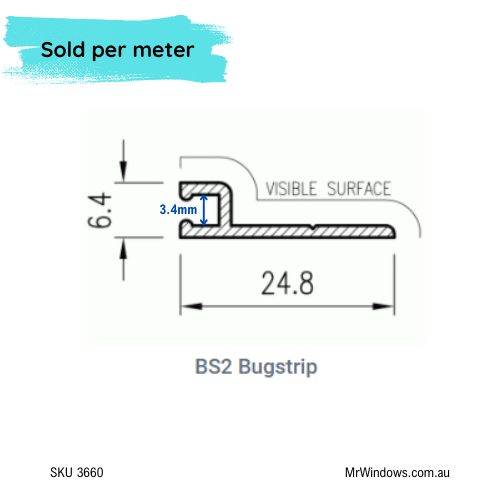 Bug seal - extruded aluminium profile "h" - BLACK in stock - accepts bug fringe pile strips
