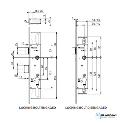 DORIC DS2800 Lift To Lock Mortice Lock Body