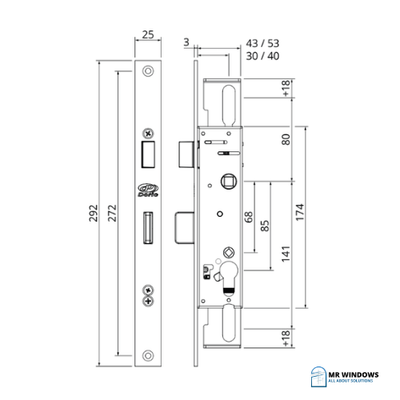 DORIC DS2800 Lift To Lock Mortice Lock Body