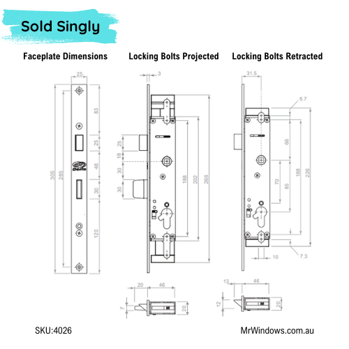 DS1297 Lift to Lock Multipoint Mortice Lock body ONLY - replaces Bradnams Signature