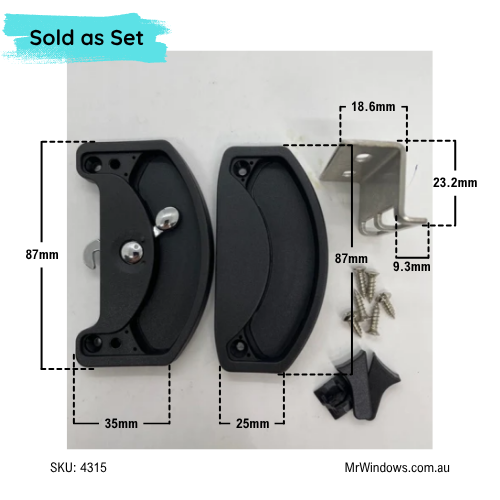 FLYSCREEN latch kit - Doric DS153/N - 2 Lite Handle Set