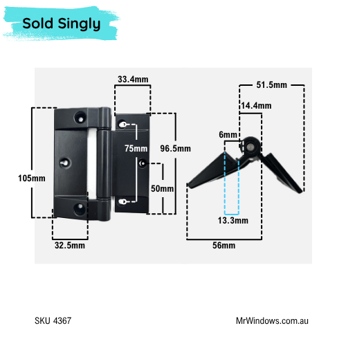 Hinge - suits Fisher | Rylock 90Mm Universal Hinge