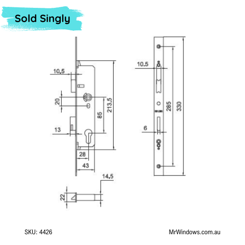 MSC/II Single Mount Door Lock Body ONLY by Kinlong